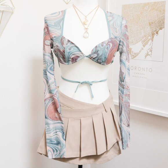 Sheer Blue Swirl Crop Top 🪺 SHEIN - Picture 1 of 7